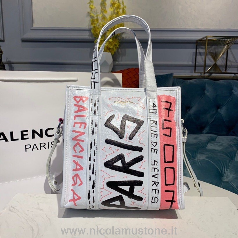 оригинално качество Balenciaga Bazar пазарска чанта 22см агнешка кожа колекция пролет/лято 2019 бяло/розово
