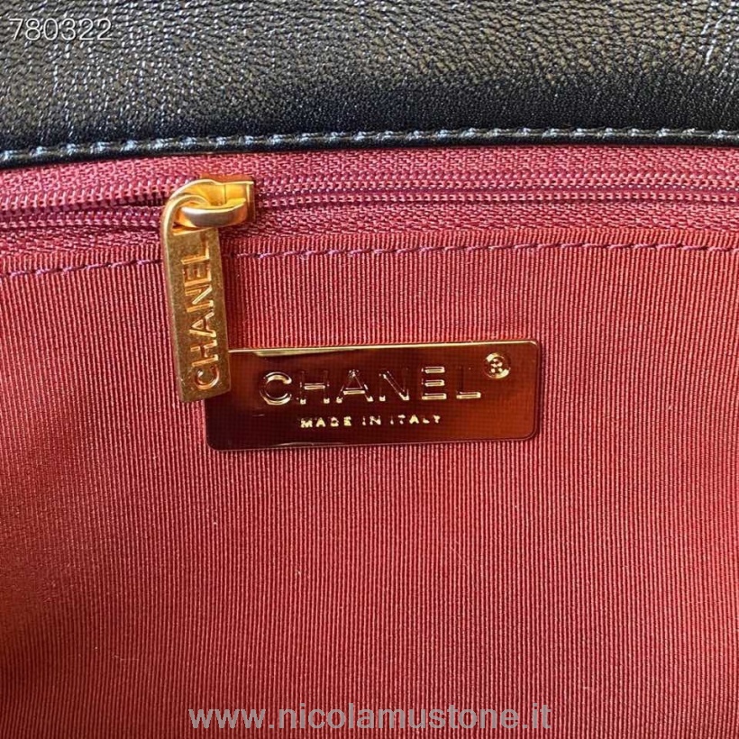 оригинално качество чанта Chanel 19 клапа 26см As1160 сребърен хардуер козя кожа колекция есен/зима 2021 черна
