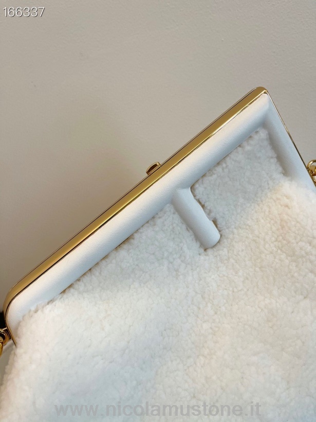 оригинално качество Fendi първи клъч средна чанта меринос овча кожа/напа кожа 32см колекция есен/зима 2021 бяла