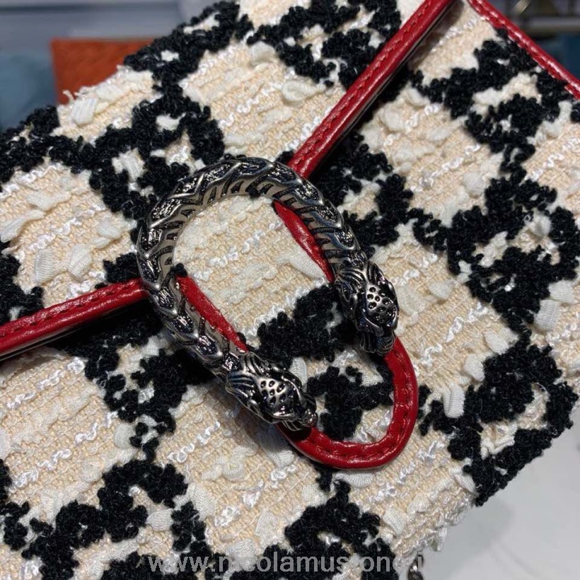 оригинално качество Gucci туид Woc Dionysus чанта за рамо 20см телешка кожа тапицерия есен/зима 2019 колекция бяла