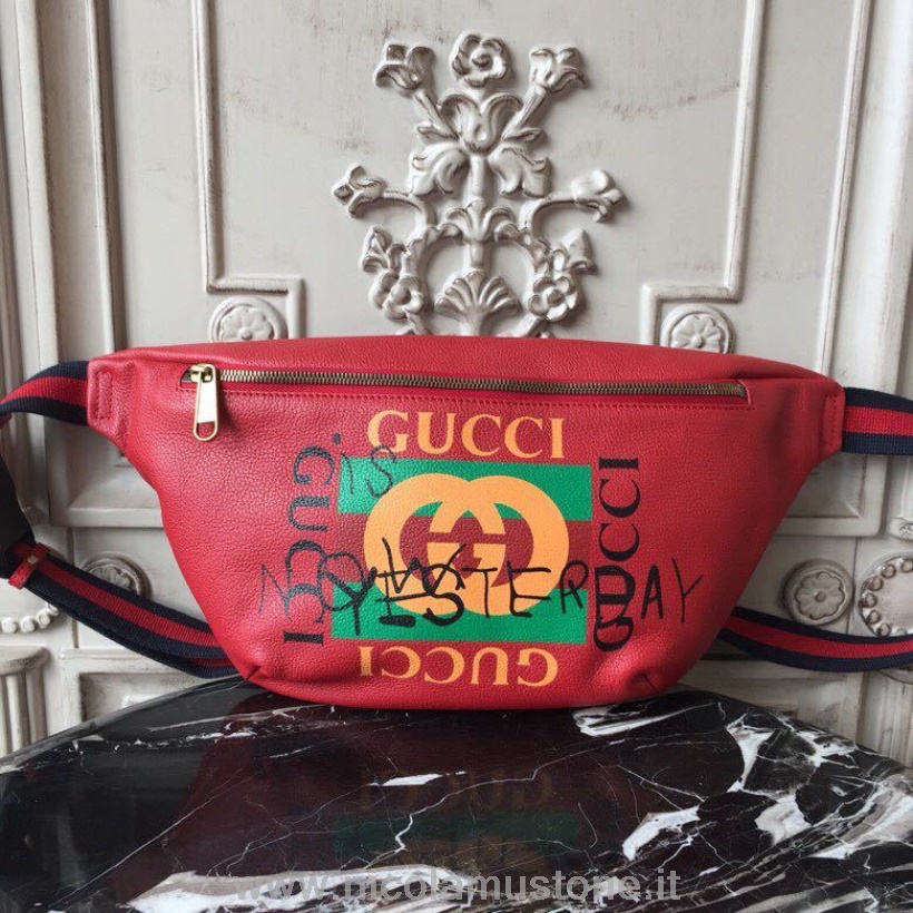 оригинално качество Gucci Coco Capitan лого чанта за колан 40см 493869 телешка кожа есен/зима 2017 колекция хибискус червен