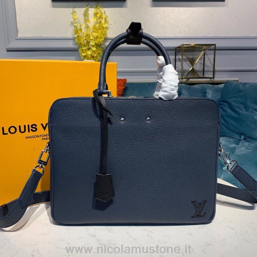 оригинално качество Louis Vuitton Armand мъжко куфарче 38см Taurillon Clemence кожа пролет/лято 2020 колекция M55228 тъмносиньо