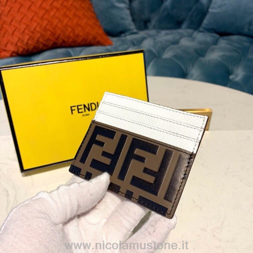 оригинално качество Fendi Ff релефно лого поставка за карти портфейл 10см телешка кожа колекция пролет/лято 2019 кафяво/бяло