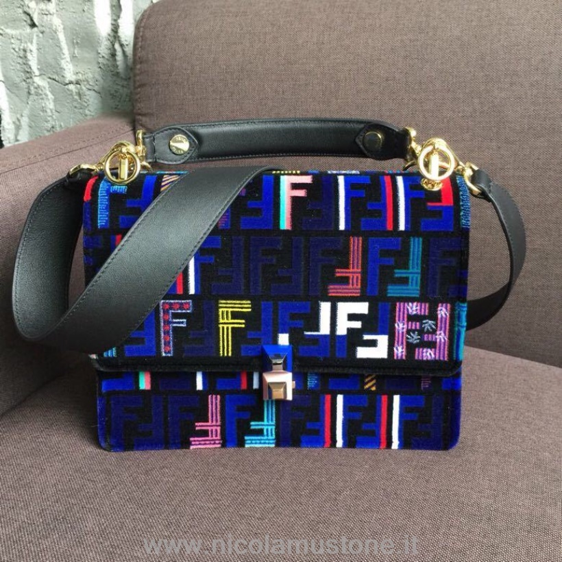 оригинално качество Fendi Kan I Ff лого бродирана чанта 26см колекция пролет/лято 2019 черно/многоцветно
