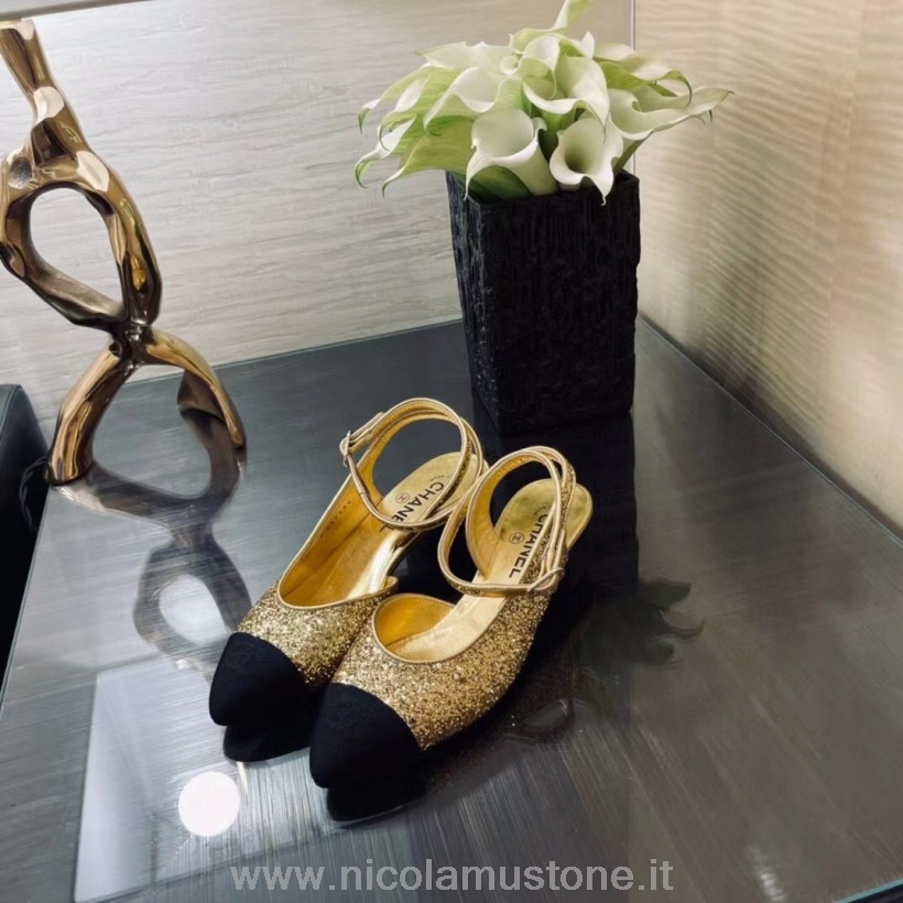 оригинално качество Chanel обувки с ремъци блясък/телешка кожа есен/зима колекция 2021 злато/черно