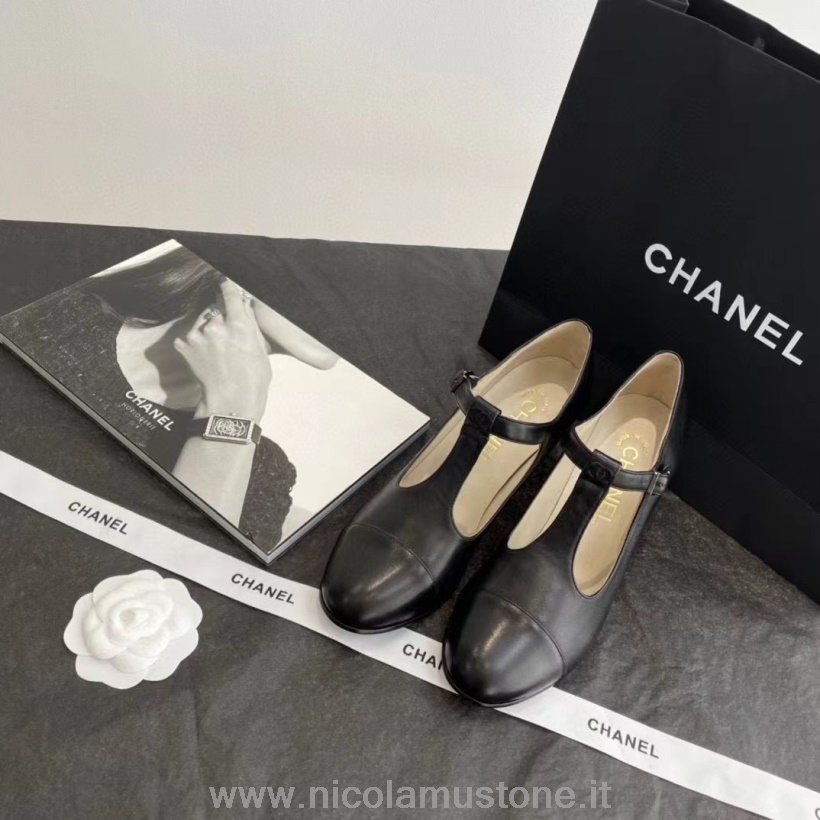 оригинално качество помпи Chanel Mary Jane от телешка кожа колекция есен/зима 2021 черно