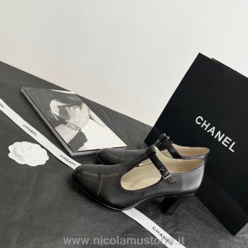 оригинално качество помпи Chanel Mary Jane от телешка кожа колекция есен/зима 2021 черно
