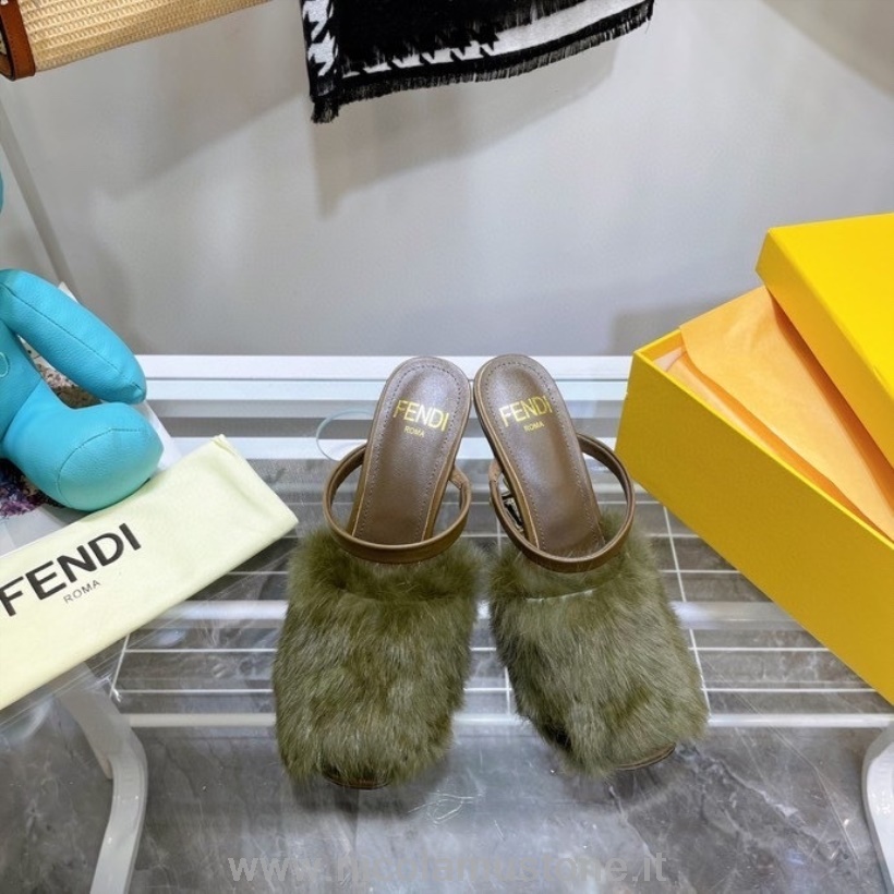 оригинално качество Fendi First Pumps 8см норка кожа/телешка кожа колекция есен/зима 2021 маслинено зелено