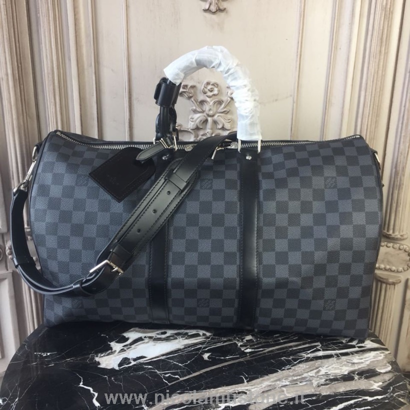 оригинално качество Louis Vuitton Keepall Bandouliere 45cm Damier графитно платно есен/зима 2019 колекция N41418 черно