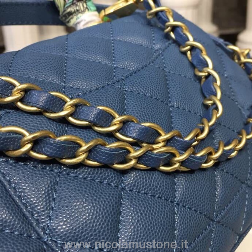 оригинално качество Chanel Coco дръжка ватирана чанта 23см зърнеста телешка кожа златен хардуер пролет/лято 2019 колекция акт 1 синьо