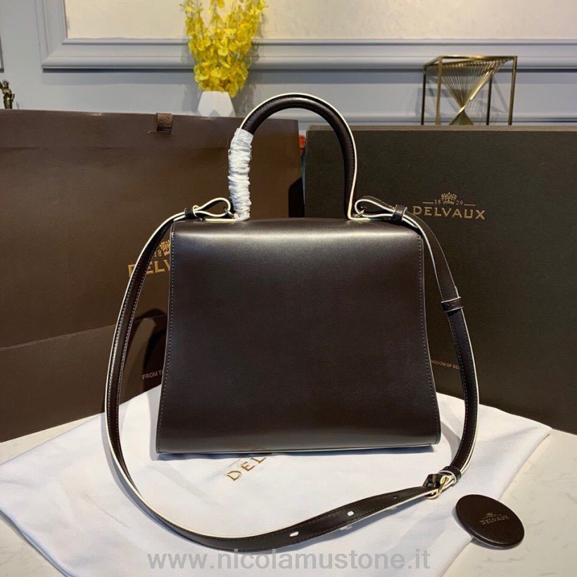 оригинално качество Delvaux Brillant Mm капак на чанта 28 см чанта телешка кожа златен хардуер колекция есен/зима 2019 г тъмно кафяво/бял тръбопровод