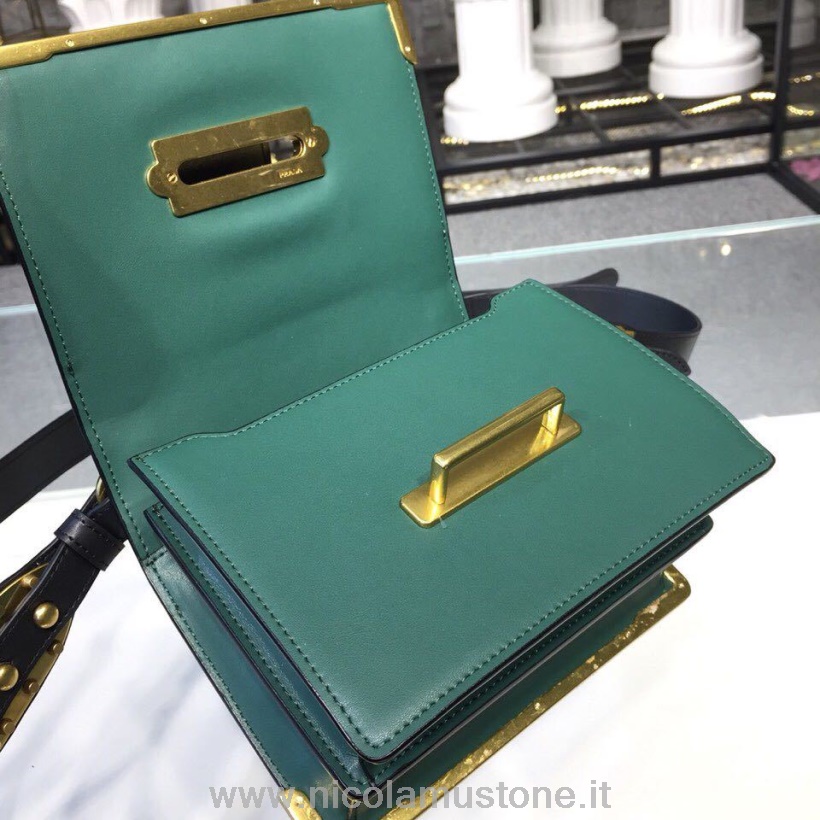 оригинално качество Prada Cahier чанта за рамо 20см 1bh018 колекция пролет/лято 2019 зелено/черно