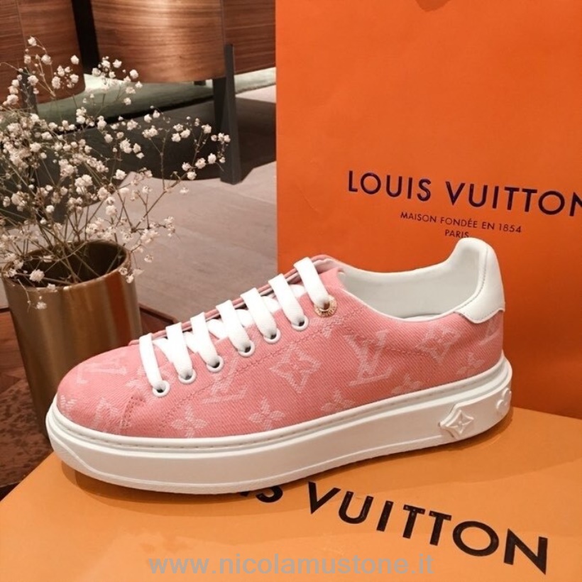 оригинално качество Louis Vuitton Time Out ниски кецове деним монограм телешка кожа колекция есен/зима 2020 розово
