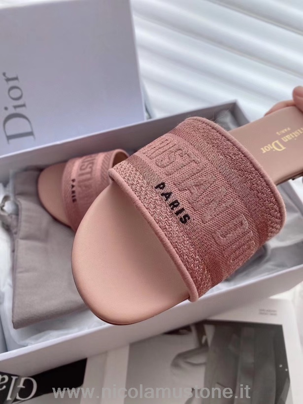 оригинално качество сандали Christian Dior Dway от бродирана памучна телешка кожа колекция пролет/лято 2021 розово