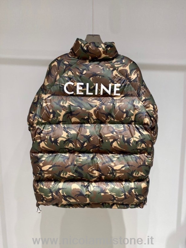 оригинално качество Celine лого оверсайз пухено яке палто пролет/лято 2022 колекция армия зелена умора