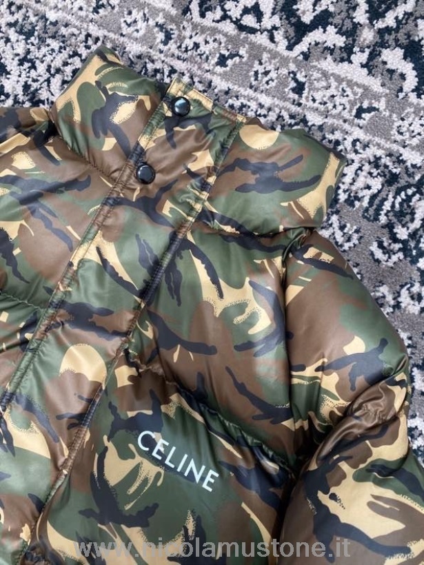 оригинално качество Celine лого оверсайз пухено яке палто пролет/лято 2022 колекция армия зелена умора