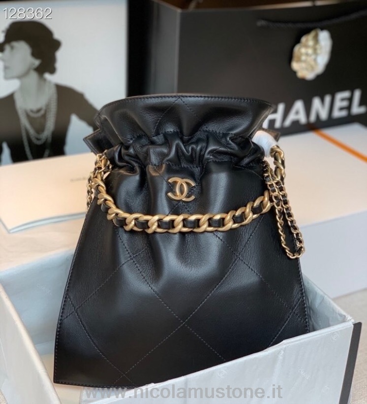Borsa Shopping Chanel Con Coulisse Qualità Originale 30cm Pelle Di Agnello Hardware Oro Collezione Autunno/inverno 2020 Nero