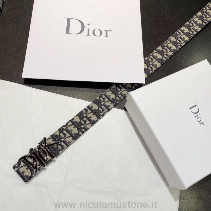 Cintura Christian Dior Di Qualità Originale 35 Cm Hardware Argento Obliquo Tela/pelle Di Vitello Collezione Autunno/inverno 2020 Blu Scuro