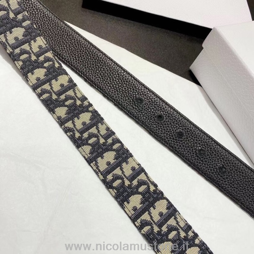 Cintura Christian Dior Di Qualità Originale 35 Cm Hardware Argento Obliquo Tela/pelle Di Vitello Collezione Autunno/inverno 2020 Blu Scuro