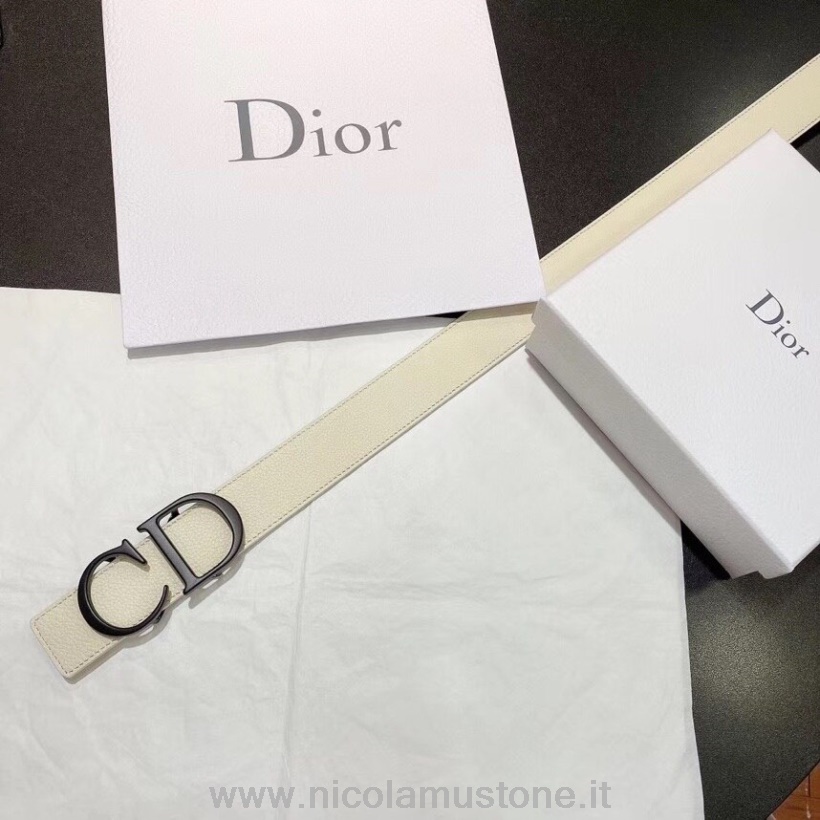 Cintura Christian Dior Di Qualità Originale 35 Cm Hardware Opaco Pelle Di Vitello Grana Collezione Autunno/inverno 2020 Bianco/nero