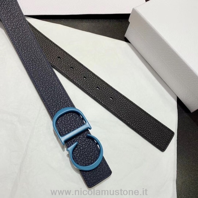 Cintura Christian Dior Di Qualità Originale 35 Cm Hardware Opaco Pelle Di Vitello Grana Collezione Autunno/inverno 2020 Nero/blu