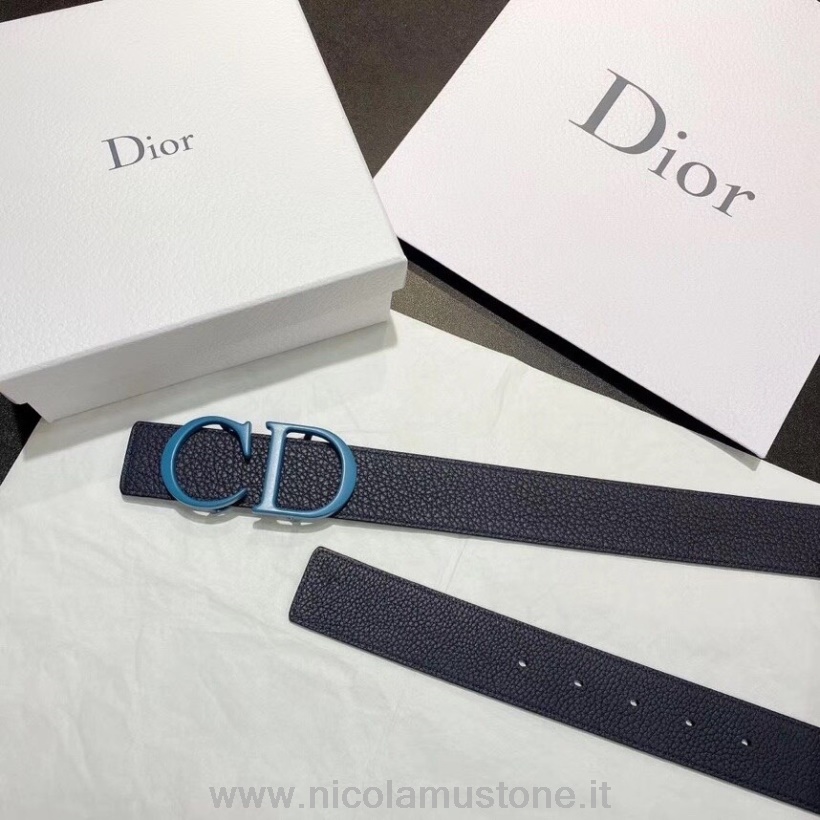 Cintura Christian Dior Di Qualità Originale 35 Cm Hardware Opaco Pelle Di Vitello Grana Collezione Autunno/inverno 2020 Nero/blu