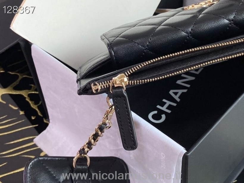 Qualità Originale Borsa Chanel Multi Patta 28cm Hardware Oro Pelle Di Agnello Collezione Autunno/inverno 2020 Nero