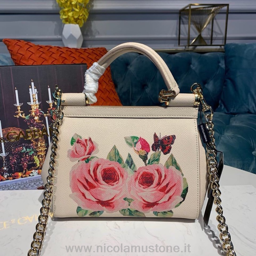 Qualità Originale Dolce Gabbana Borsa Floreale Sicilia 25cm Con Dg Pelle Vitello Grana Cristallo Collezione Autunno/inverno 2019 Bianco