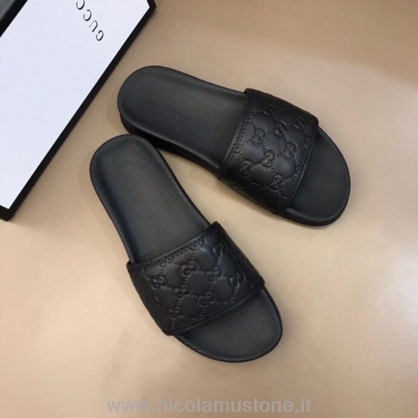 Qualità Originale Gucci Guccissima Sandali Slide Pelle Di Vitello Collezione Primavera/estate 2020 Nero