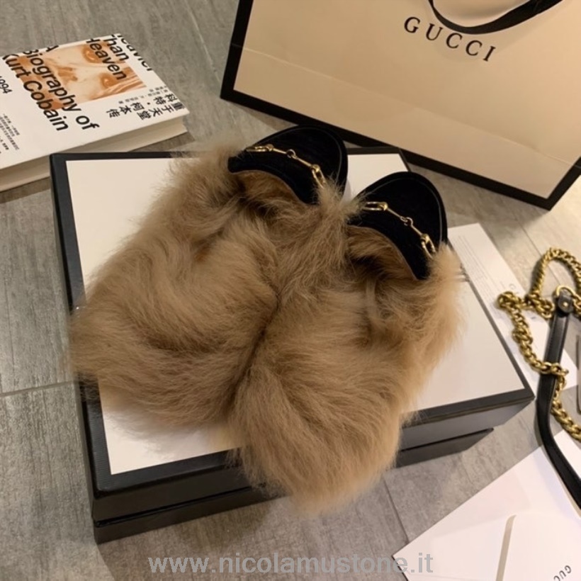 Qualità Originale Gucci Princetown Sabot In Pelliccia Camoscio/pelle Di Vitello Collezione Primavera/estate 2020 Nero