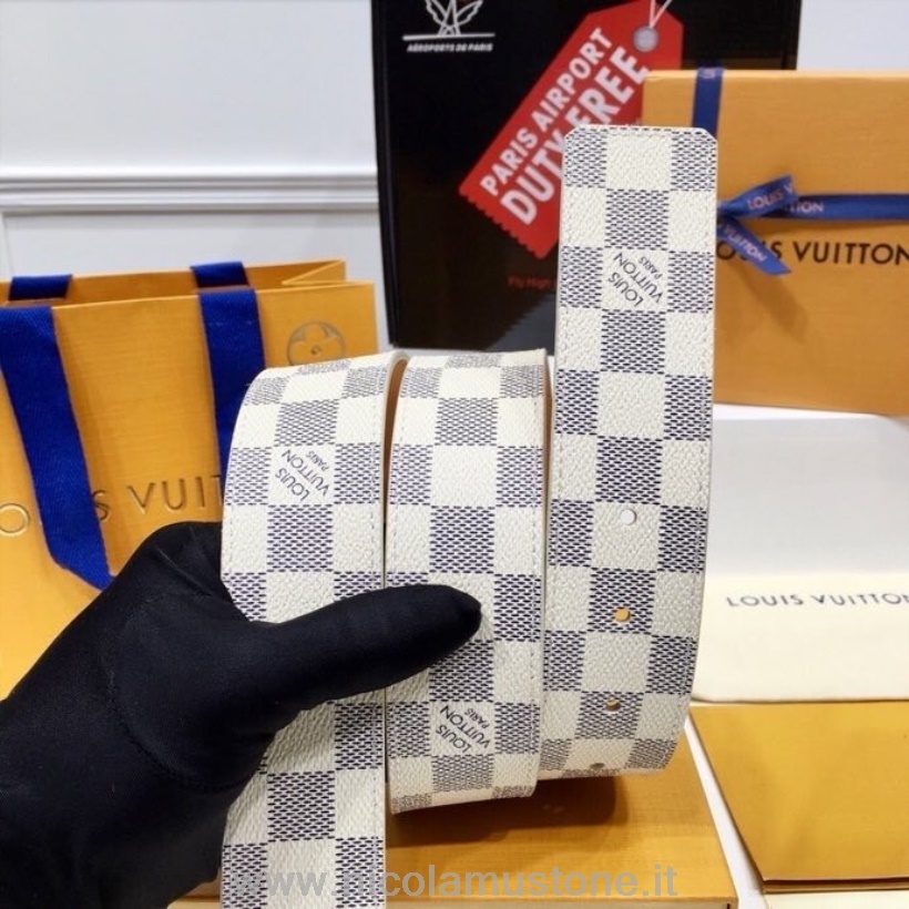 Qualità Originale Louis Vuitton Cintura 4 Cm Hardware Oro Damier Azzurro Tela Collezione Autunno/inverno 2020 Bianco