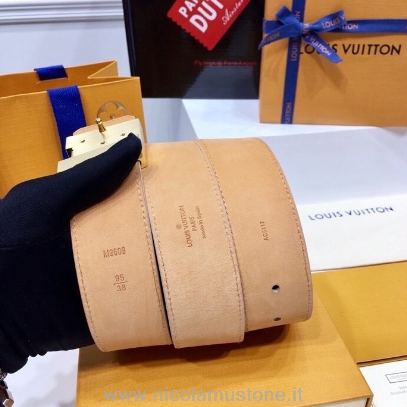 Qualità Originale Louis Vuitton Cintura 4 Cm Hardware Oro Damier Azzurro Tela Collezione Autunno/inverno 2020 Bianco