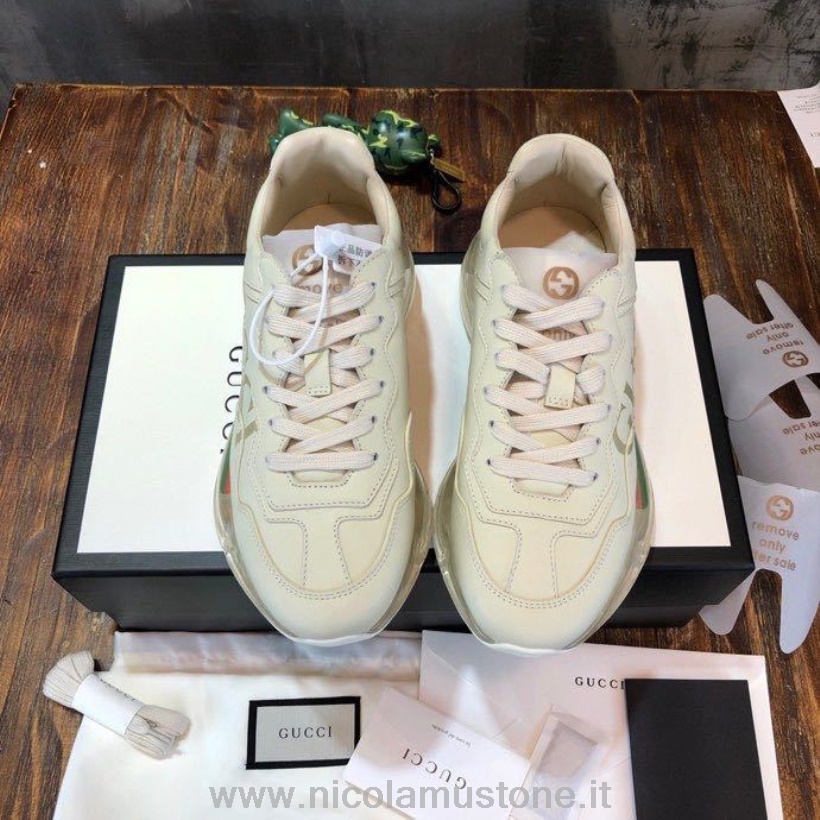 Original Quality Gucci Logo Rhyton Dad Suola Trasparente Sneakers Pelle Vitello Pelle Collezione Primavera/estate 2020 Bianco