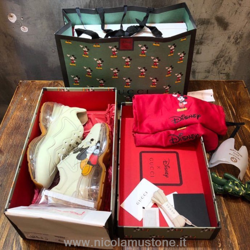 Original Quality Gucci X Disney Mickey Rhyton Dad Suola Trasparente Sneakers Pelle Di Vitello Collezione Primavera/estate 2020 Bianco