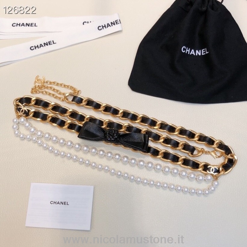 Qualità Originale Chanel Perla Catena Intrecciata 1mm Cintura In Vita Hardware Oro Pelle Di Vitello Collezione Autunno/inverno 2020 Nero