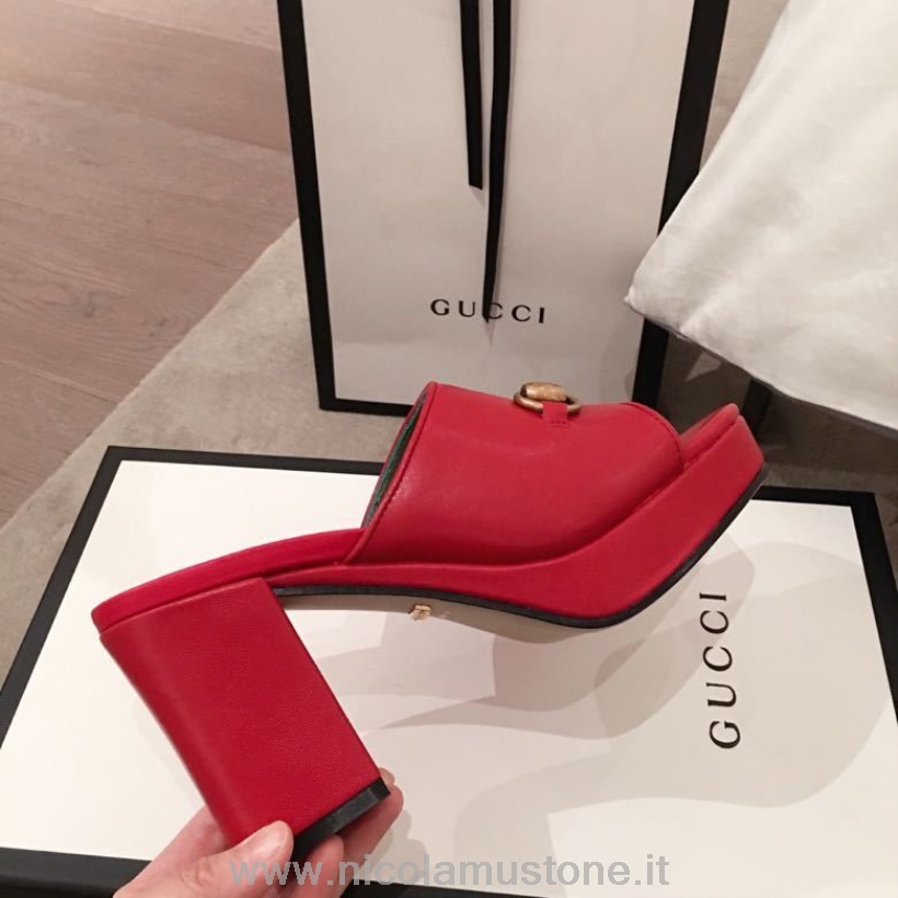 Qualità Originale Gucci Sabot Platform Con Morsetto In Pelle Di Vitello Collezione Primavera/estate 2020 Rosso