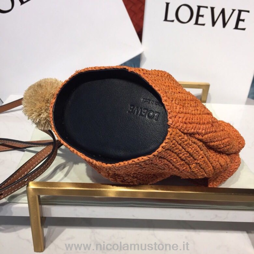Qualità Originale Loewe Bunny Rafia Mini Borsa A Tracolla 18cm Pelle Di Vitello Collezione Primavera/estate 2019 Arancione