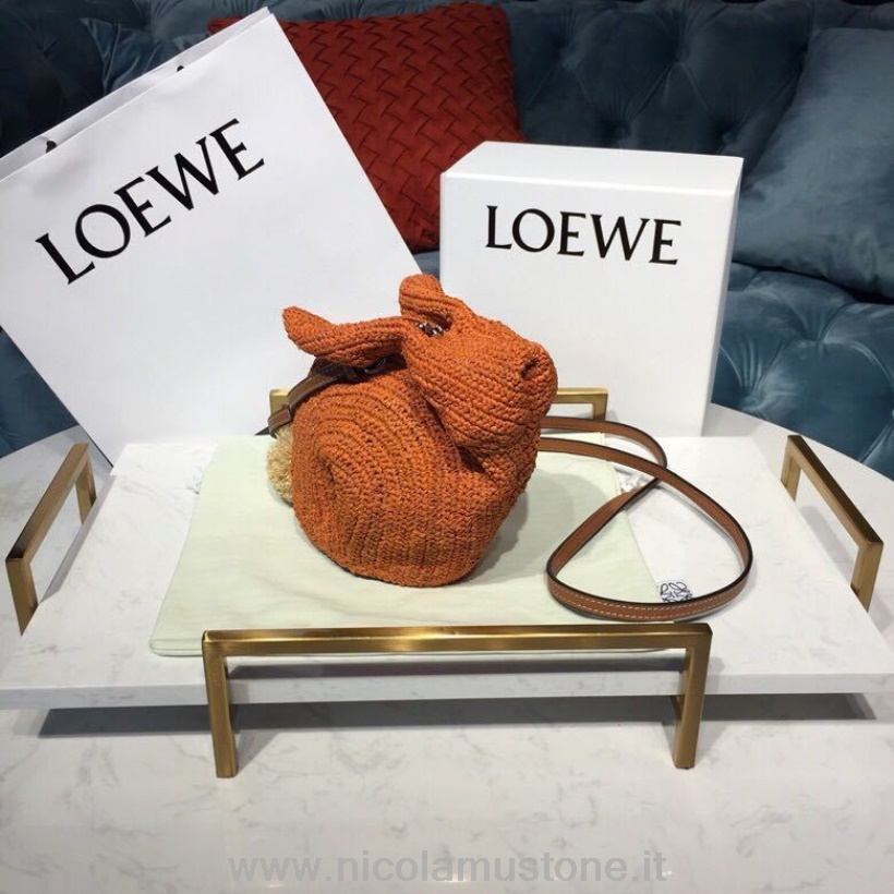 Qualità Originale Loewe Bunny Rafia Mini Borsa A Tracolla 18cm Pelle Di Vitello Collezione Primavera/estate 2019 Arancione