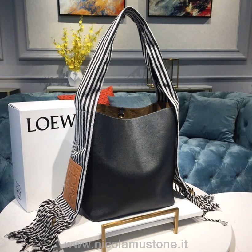 Qualità Originale Loewe Sciarpa Secchiello Tote Bag 30cm Pelle Di Vitello Pelle Collezione Primavera/estate 2019 Nero