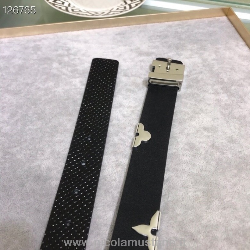 Qualità Originale Louis Vuitton Cintura 30 Cm Hardware Argento Monogramma Pelle Di Vitello Lucertola Pelle Di Vitello Collezione Primavera/estate 2020 Nero