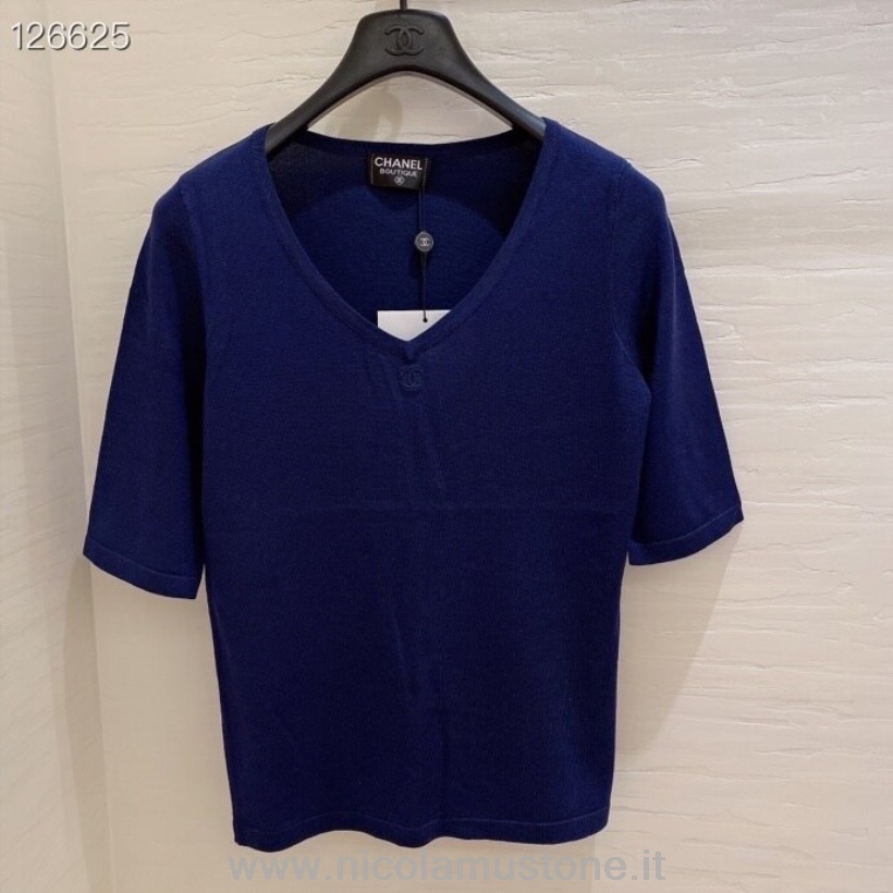 Camicia A Maniche Corte Donna Chanel Rib Knit Di Qualità Originale Collezione Autunno/inverno 2020 Blu