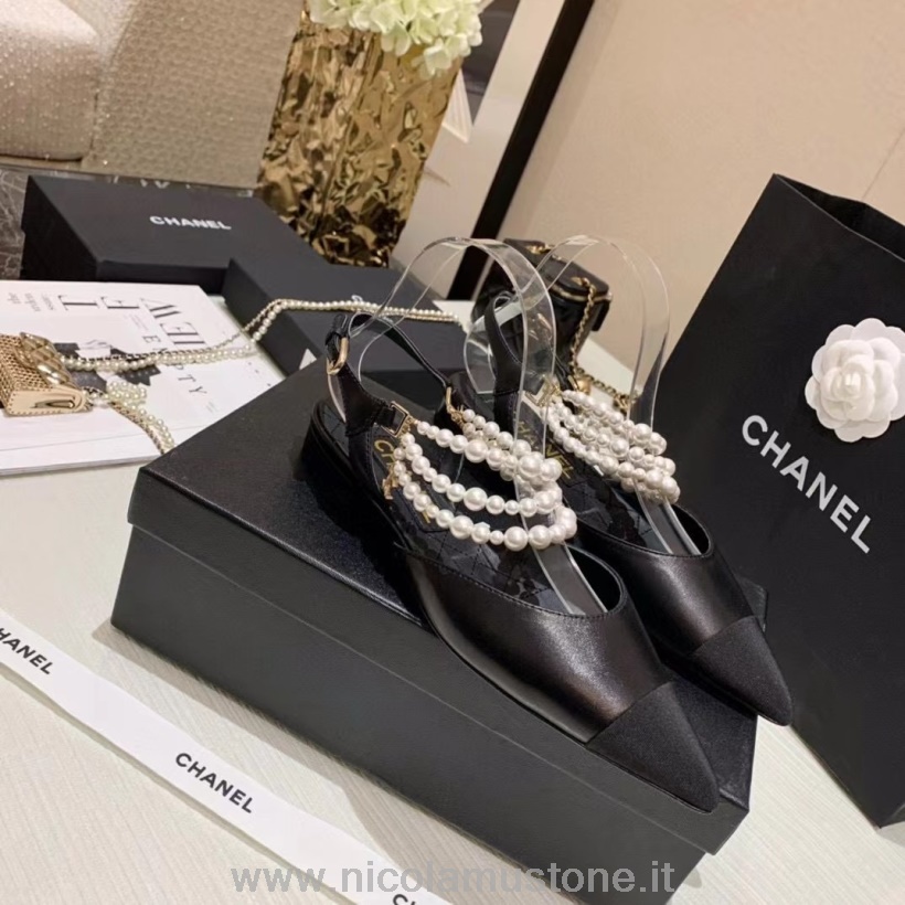 Qualità Originale Chanel Ballerine Con Catena Impreziosita Da Catena Di Perle Pelle Di Vitello Collezione Autunno/inverno 2021 Nero