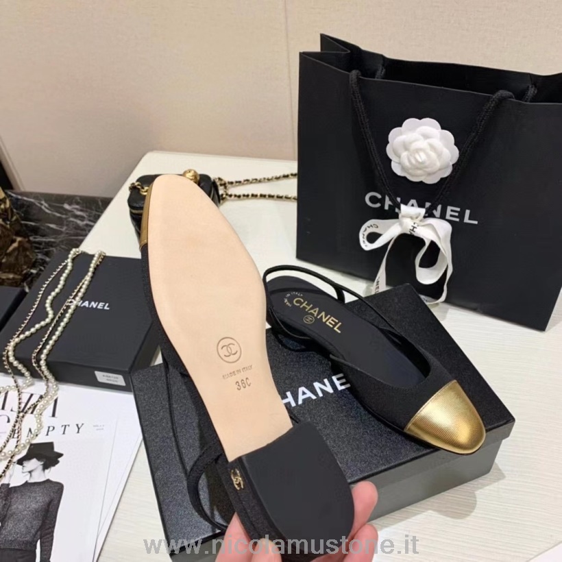 Qualità Originale Chanel Ballerine Slingback Pelle Vitello Pelle Collezione Primavera/estate 2021 Nero/oro