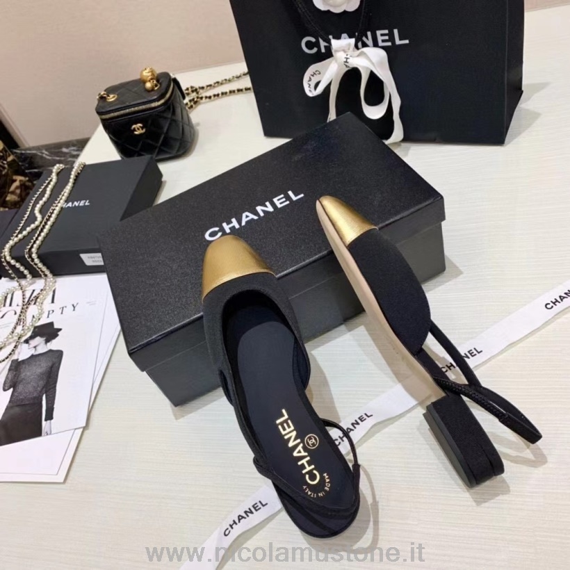 Qualità Originale Chanel Ballerine Slingback Pelle Vitello Pelle Collezione Primavera/estate 2021 Nero/oro