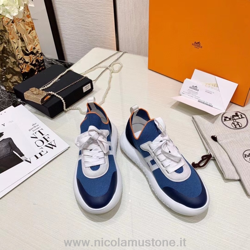 Sneakers Hermes In Pizzo Girocollo Di Qualità Originale Collezione Autunno/inverno 2021 Blu/blu Navy