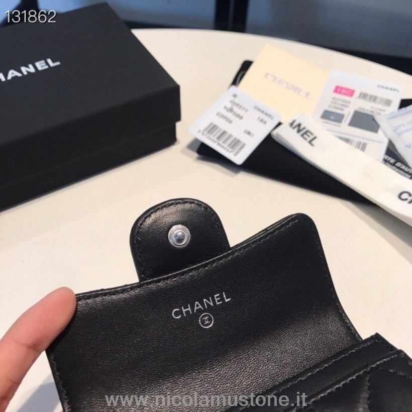 Qualità Originale Porta Carte Chanel Portafoglio 16 Cm Hardware Argento Pelle Di Agnello Collezione Autunno/inverno 2020 Nero