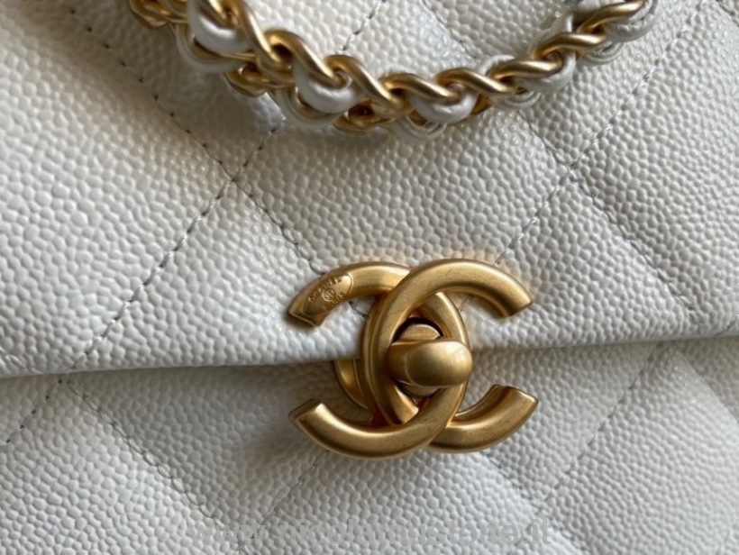 Zaino Chanel Di Qualità Originale 20cm 20cm As3108 Pelle Di Vitello Grana Hardware Oro Collezione Primavera/estate 2022 Bianco