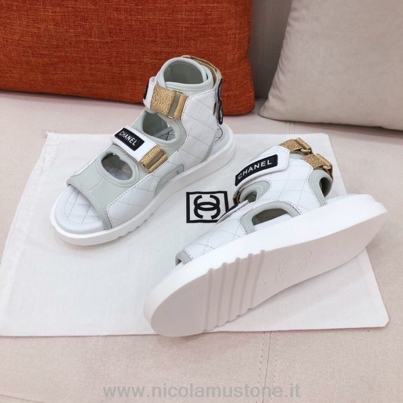 Qualità Originale Chanel Sandali Gladiatore Cinturino In Velcro Pelle Agnello Collezione Primavera/estate 2021 Bianco