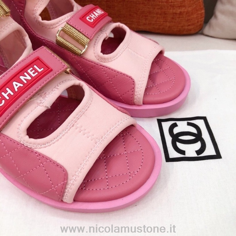 Sandali Gladiatore Chanel Con Cinturino In Velcro Di Qualità Originale In Pelle Di Agnello Collezione Primavera/estate 2021 Rosa