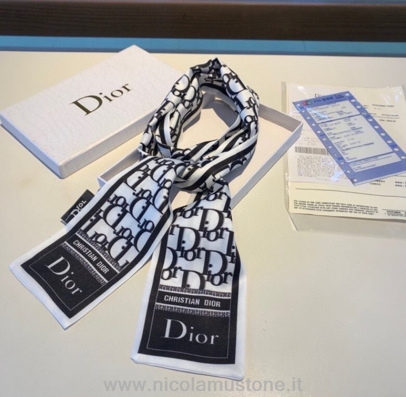 Sciarpa In Twilly Oblique Christian Dior Qualità Originale 120cm Collezione Autunno/inverno 2020 Bianco/nero